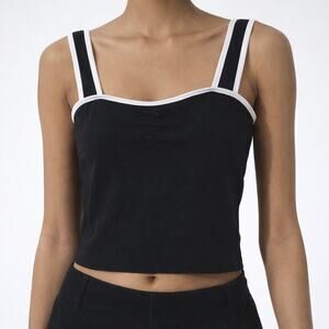 COMMENSE Cropped Tank Top Square Neck Sleeveless Contrast Trim Y2K Black White
